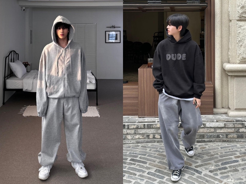 phối đồ đi Đà Lạt cho nam với áo hoodie và quần jogger