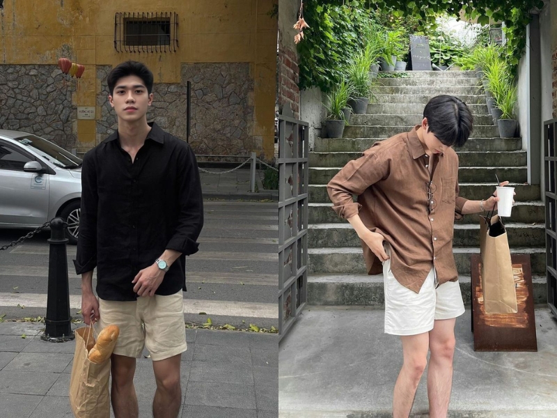 phối đồ nam mùa hè cùng quần short và áo sơ mi