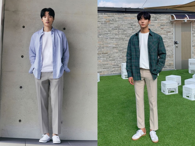 các cách phối đồ với áo thun trắng nam với quần jean xanh