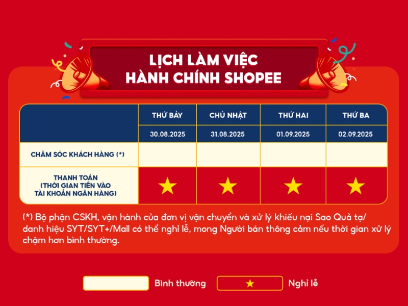 Lịch làm việc khối hành chính Shopee 
