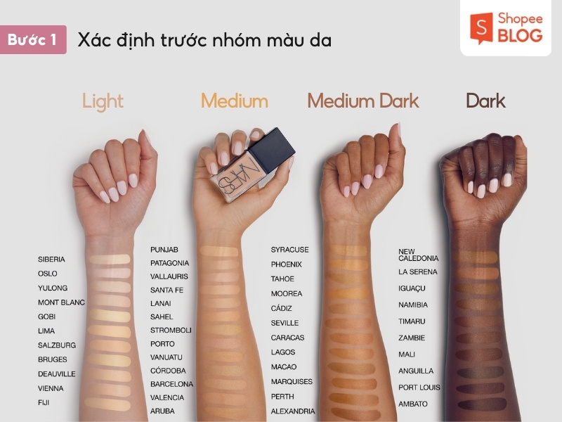 Bảng màu kem nền Nars