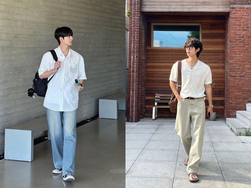 Phối đồ nam gầy với áo sơ mi cùng quần jean/quần kaki