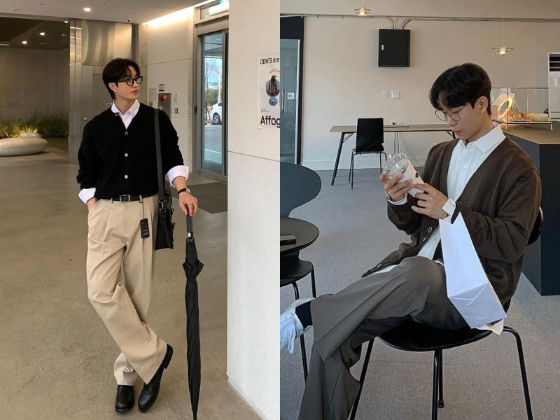 Áo cardigan phối với quần kaki