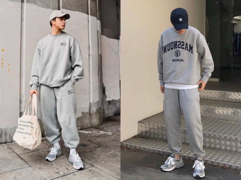 Quần jogger xám phối áo sweater