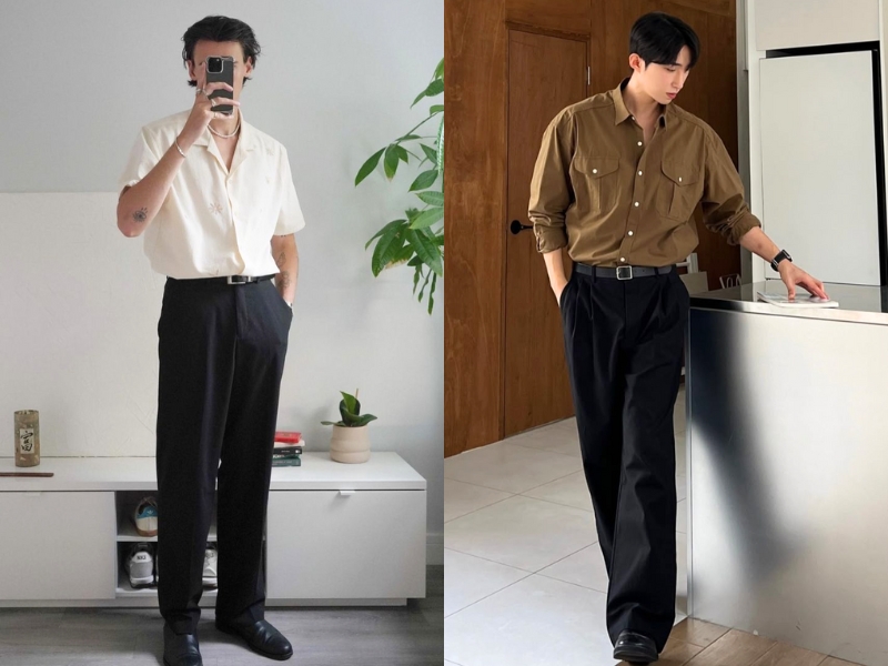 cách phối áo sơ mi với quần âu béo bụng