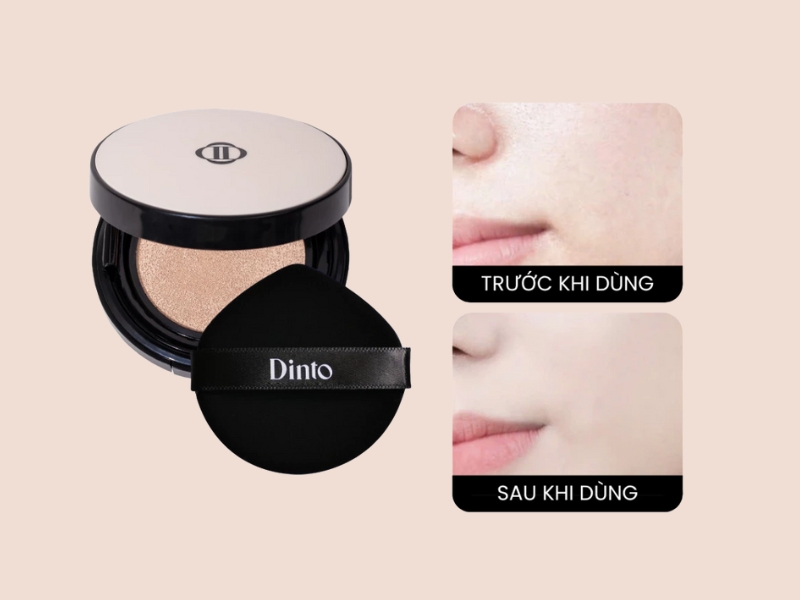 Dinto Blur-Finish Cushion SPF50+ trên nền da dầu mụn