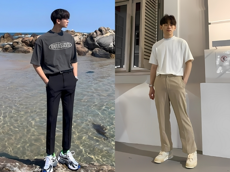 phối đồ với quần âu và áo thun nam