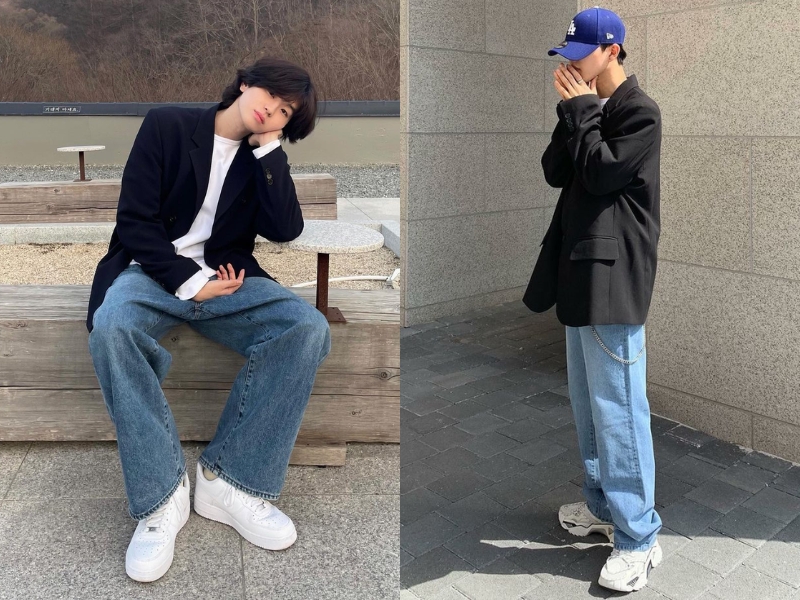 Phối đồ với áo blazer đen nam và quần jean