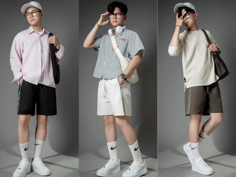 Phối đồ với quần short nam  cùng áo sơ mi hoặc áo thun