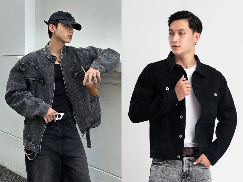 phối đồ với áo khoác jean nam màu đen