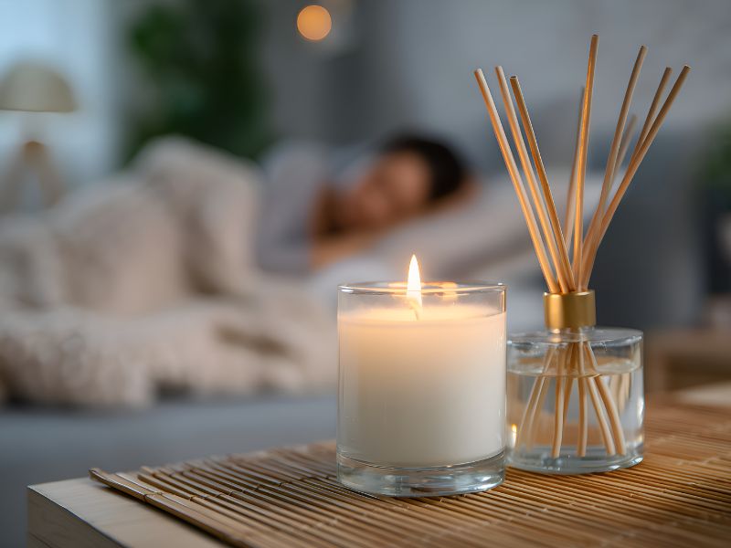 tinh dầu và nến thơm trong phòng ngủ
