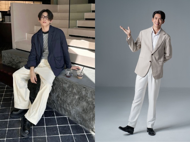 Áo blazer phối với quần trắng