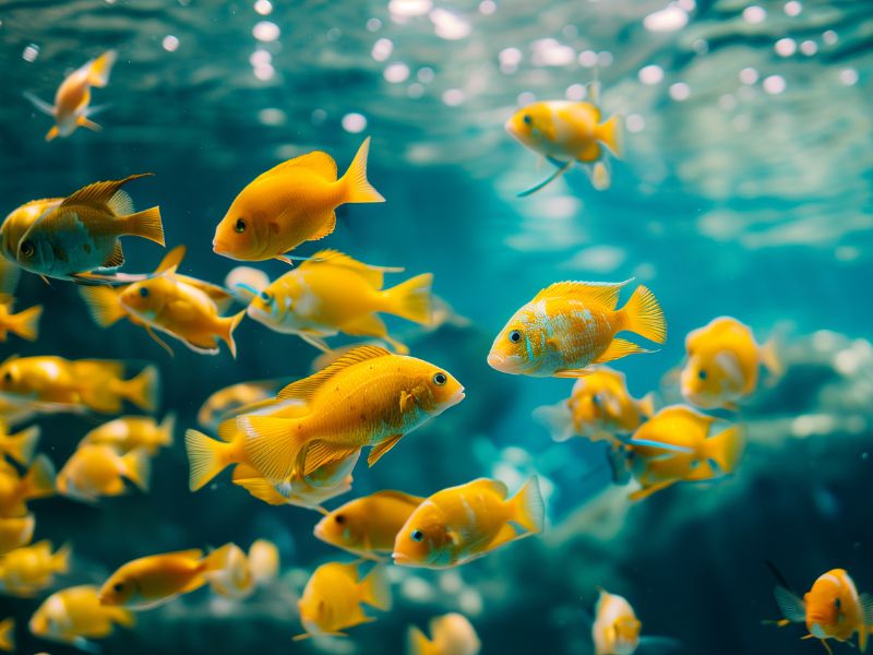 nhiều cá bơi trong nước