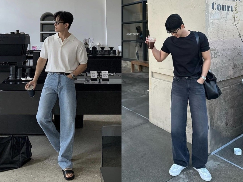 phối áo polo/áo thun và quần jeans nam