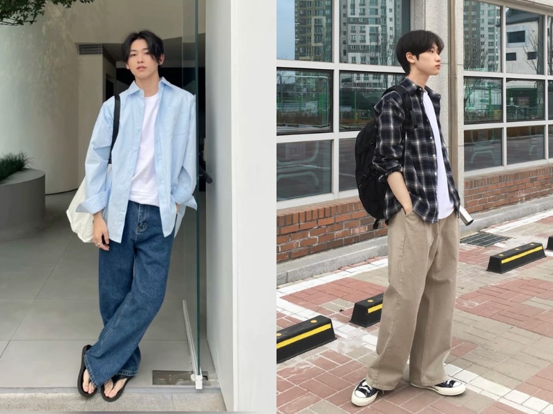 phối đồ nam với áo sơ mi khoác ngoài