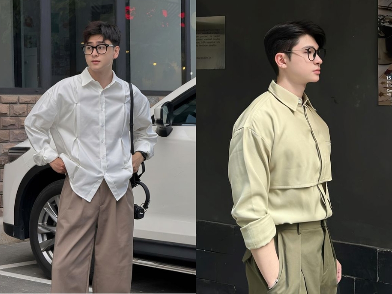 phối đồ áo sơ mi cho nam béo bụng