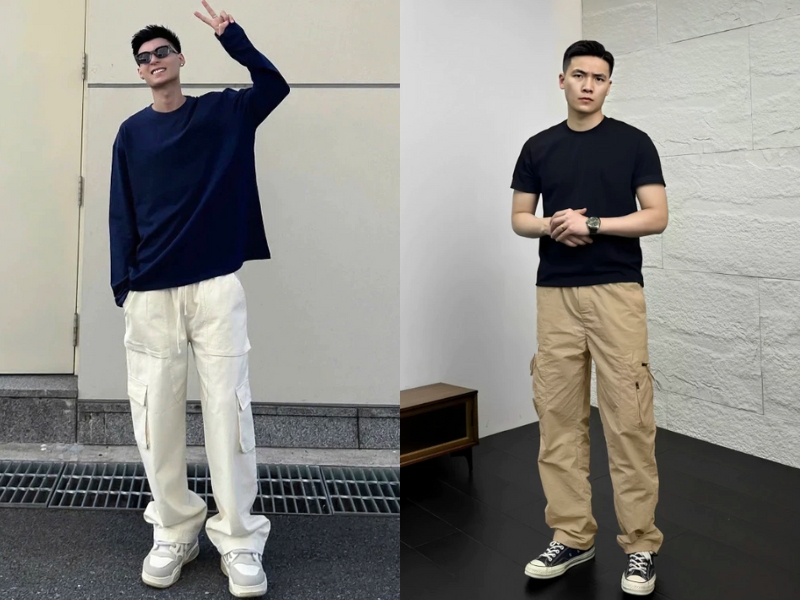 phối đồ với quần túi hộp nam kết hợp áo thun đen