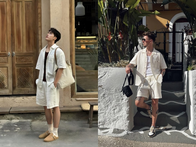 Áo sơ mi trắng phối cùng quần short trắng nam