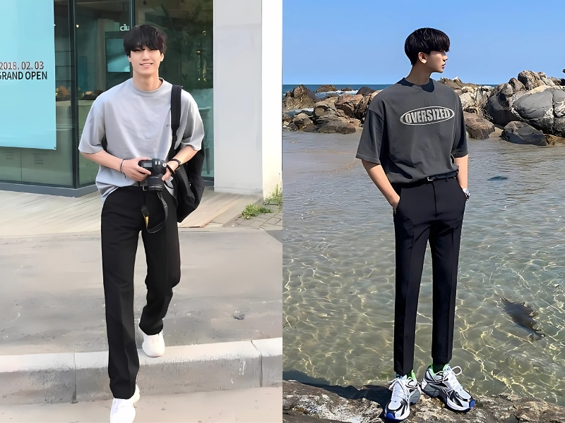 Phối đồ với áo thun nam và quần tây