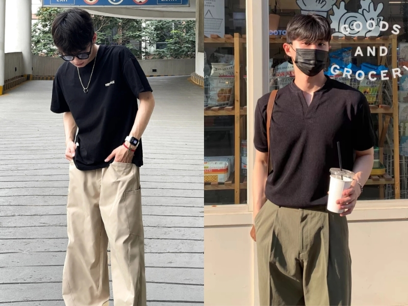 Phối đồ với quần kaki nam cùng áo thun