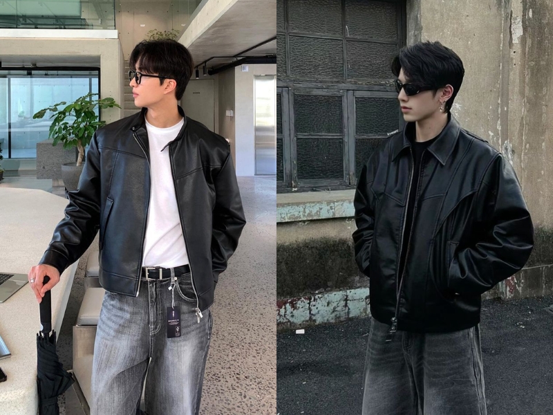 phối đồ nam với áo khoác da 