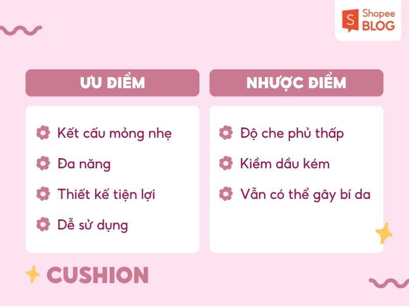 Ưu điểm và nhược điểm của cushion
