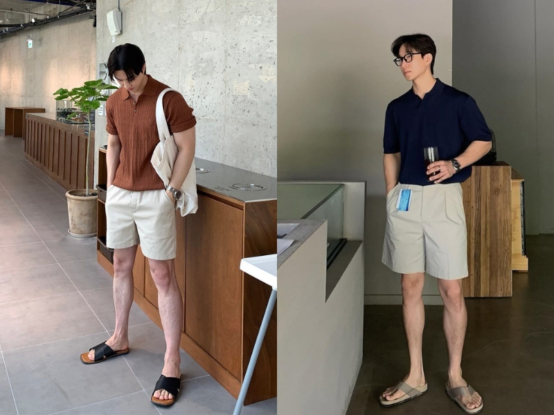 phối áo polo nam với quần short