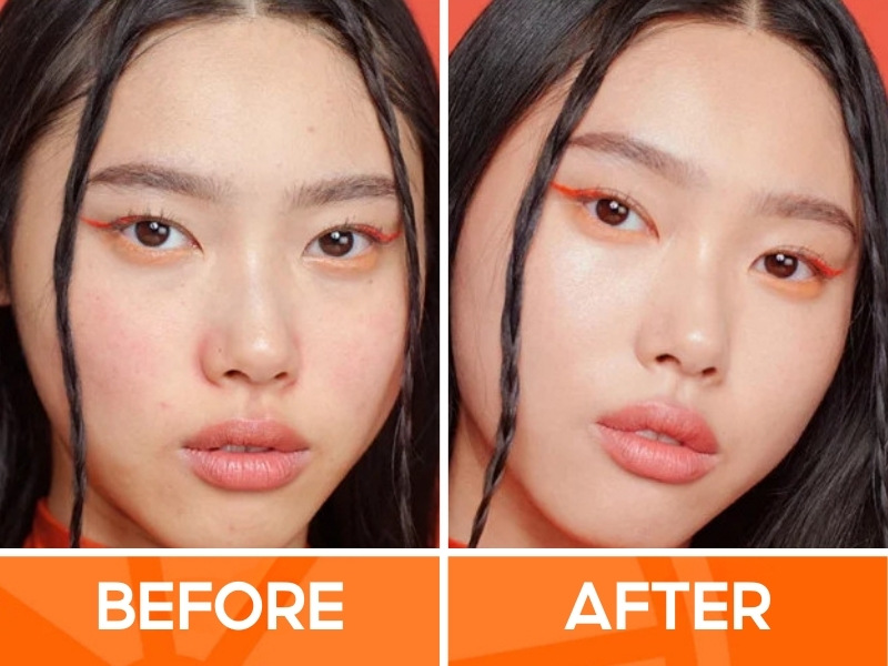 Trước và sau khi dùng kem nền chống nắng Maybelline
