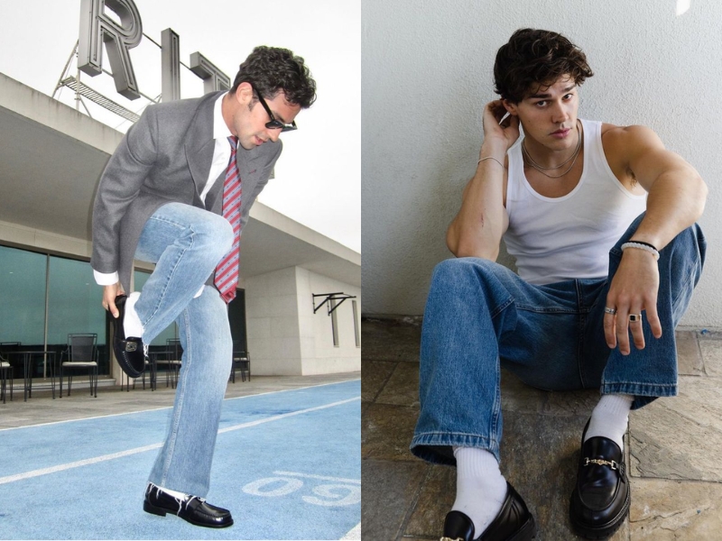 Quần jean nam phối giày tây loafer