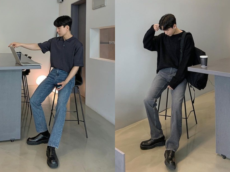 quần jean với giày tây oxford nam
