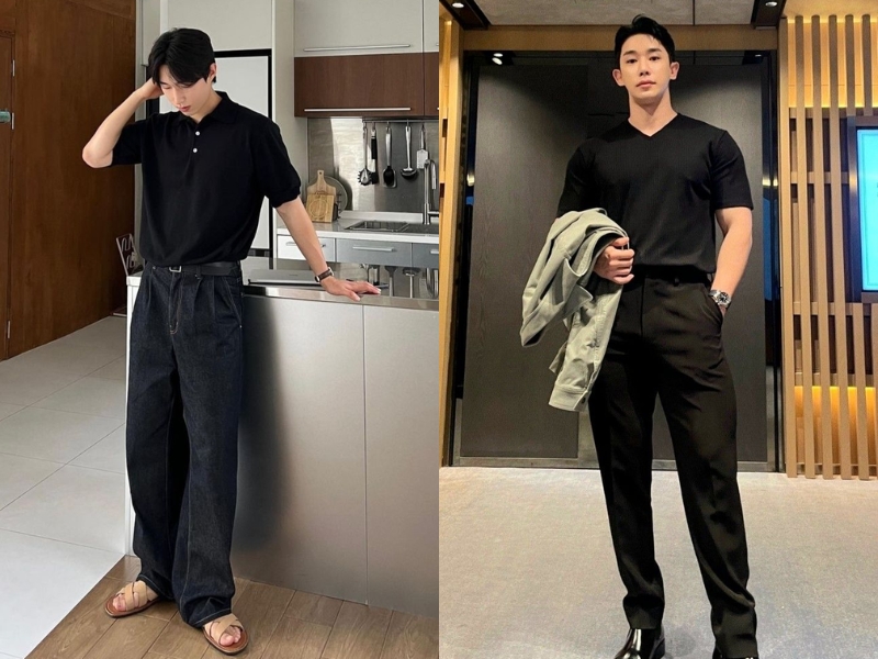 phối đồ nam gầy với outfit full đen