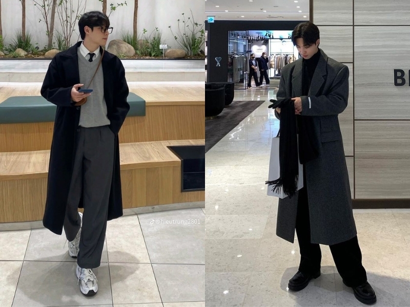 phối đồ nam với áo măng tô