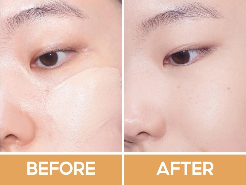 Trước và sau khi đánh kem nền Gesgep Liquid