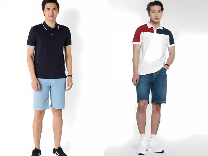 Áo polo phối cùng quần short jean