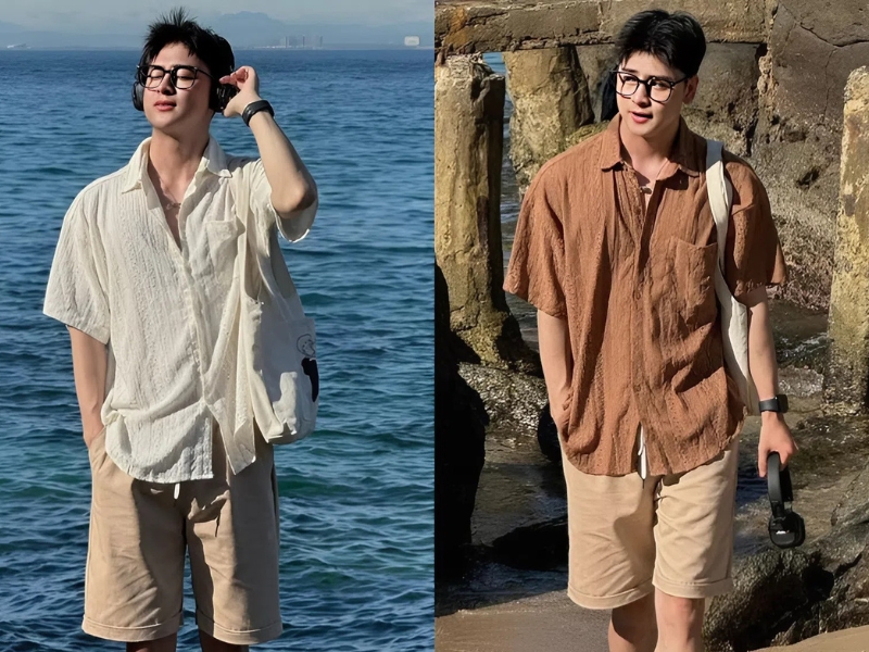 Áo linen phối cùng quần short nam