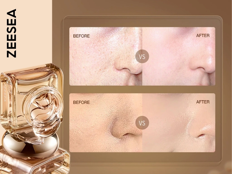 trước và sau khi dùng kem lót Zeesea dạng gel