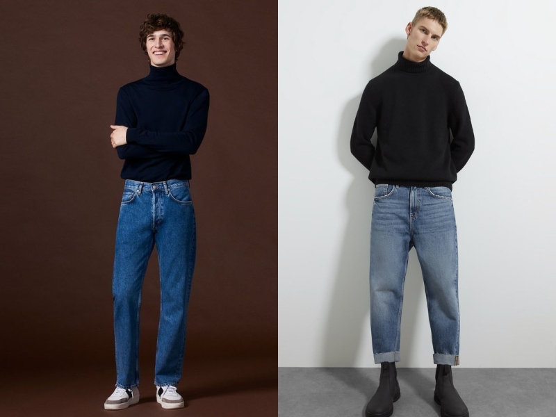 Phối đồ với áo len nam cổ lọ và quần jeans