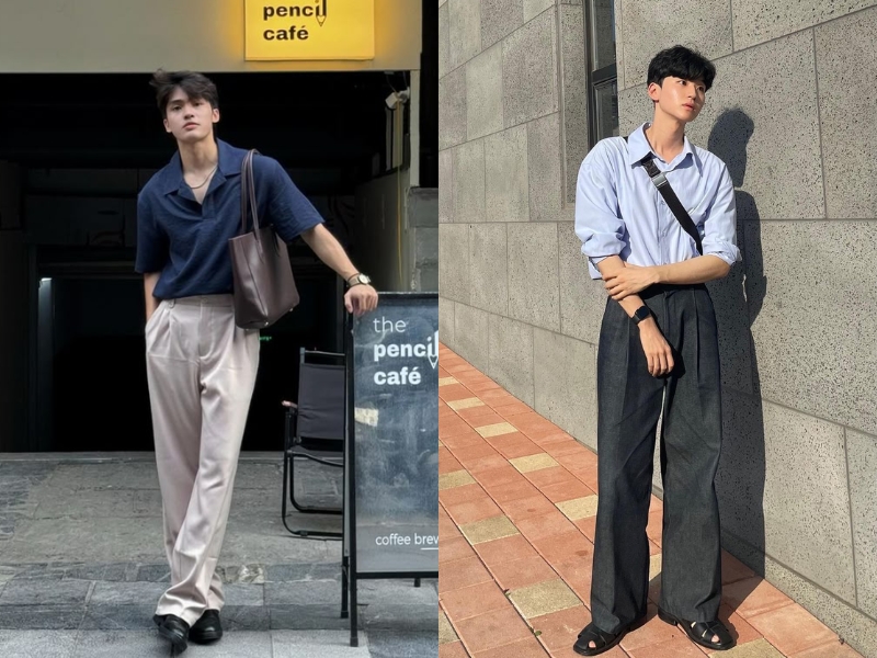 style nam đơn giản phối áo sơ mi và quần tây