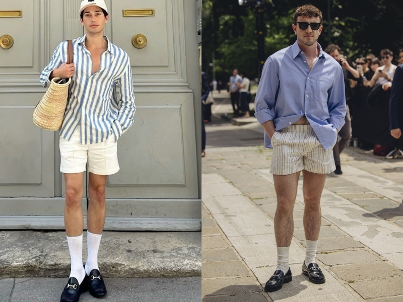 Giày loafer nam phối quần short nam