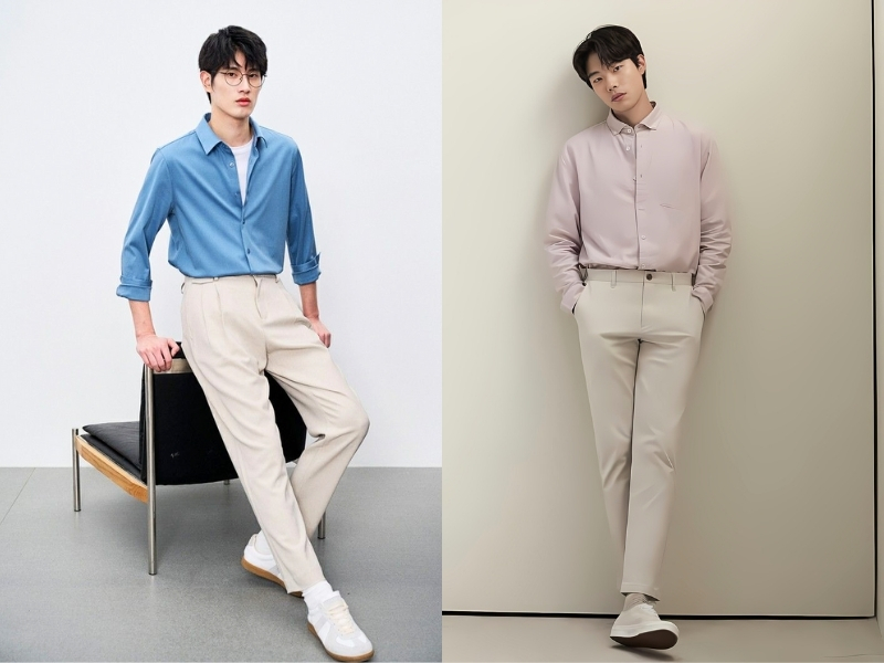 phối đồ với quần âu cùng áo sơ mi