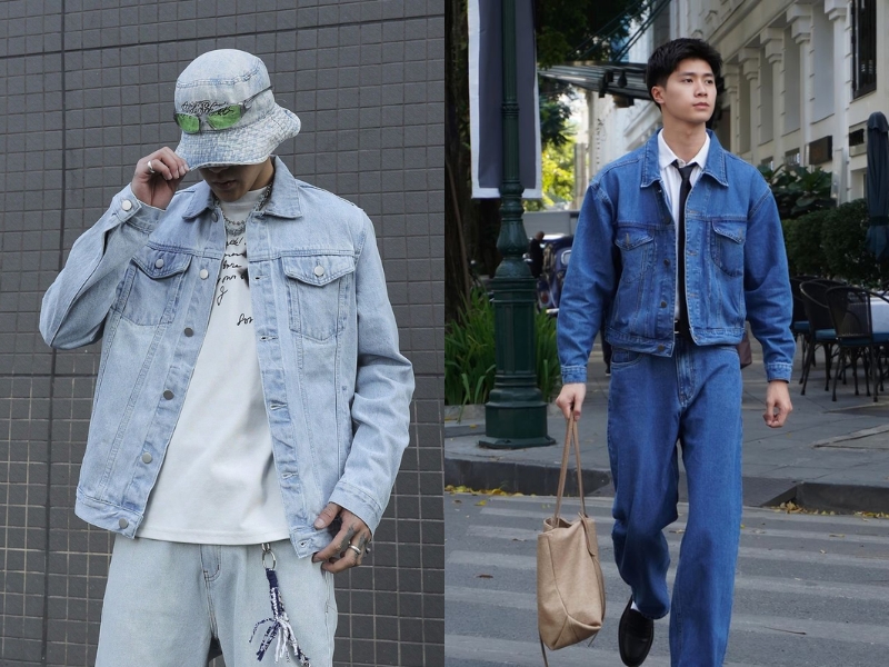 Phối áo khoác jean với quần jean nam là outfit phối đồ nam mùa hè