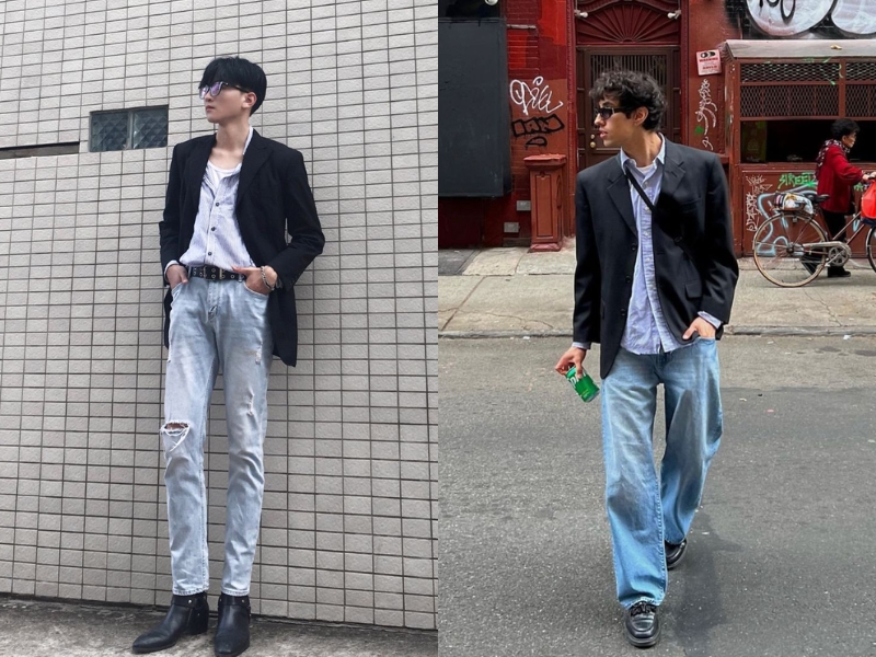 cách phối áo vest nam với quần jean 