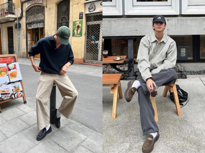 quần âu nam với giày loafer