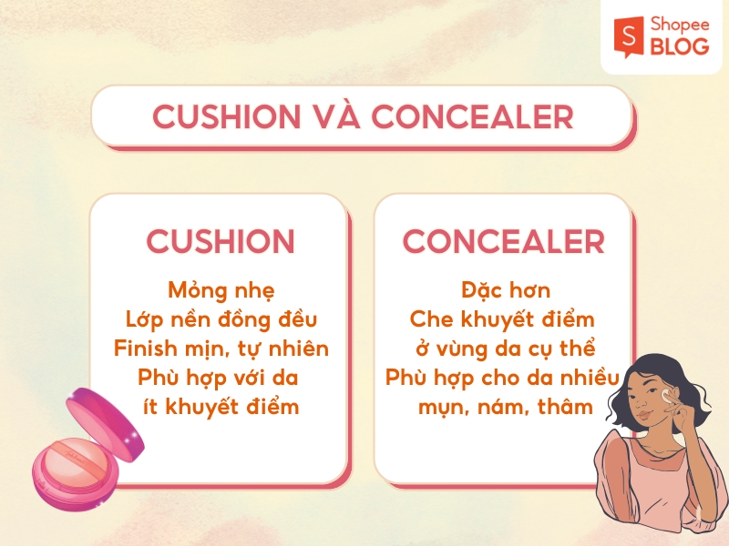 so sánh cushion và kem che khuyết điểm 
