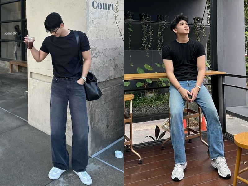 Kết hợp áo thun với quần jeans nam 1m65