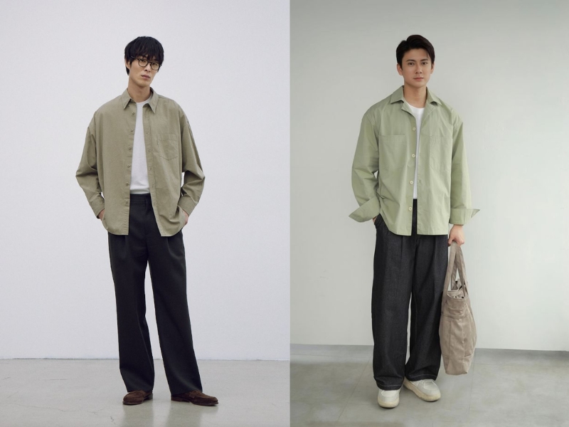 áo sơ mi với áo thun trắng 