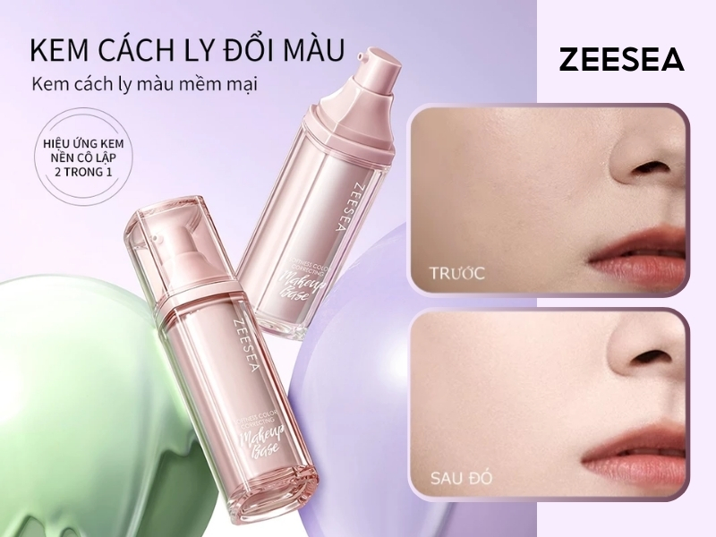 trước và sau khi sử dụng kem lót Zeesea cách ly màu mềm