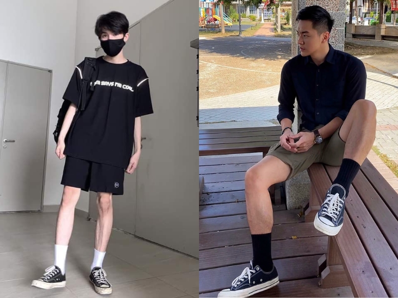 Phối giày converse cổ thấp với quần short