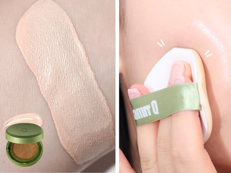 apply cushion Glamrr Q Vegan Super Glow trên da