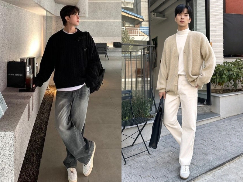 phối đồ nam gầy với áo thun hoặc áo thun cao cổ